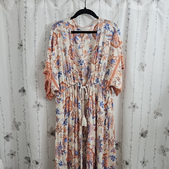 Ces Femme Floral Maxi Dress - Coral,Cream and Blue¹ - Picture 1 of 6